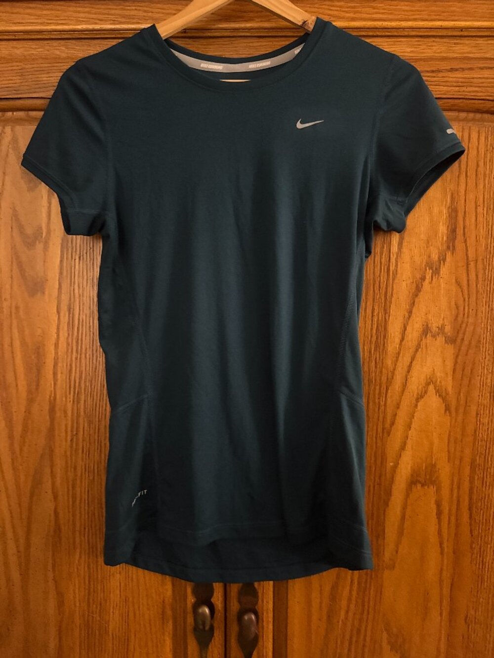 Nike DriFit Running Women's Short Sleeve Tee Teal Green with Silver Swoosh